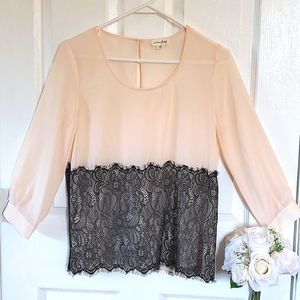 Maison Jules Lace Sheer Long Sleeve top